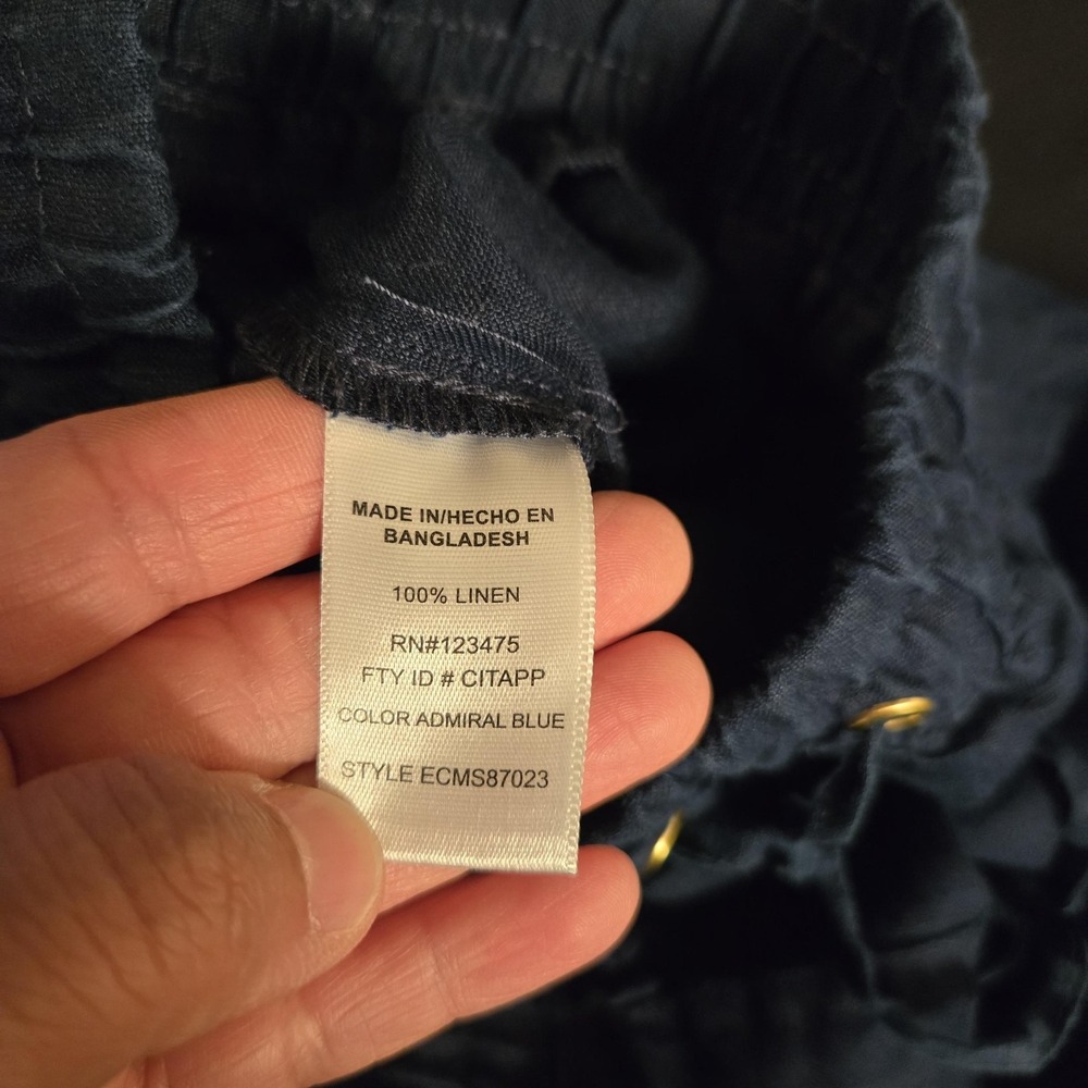 Company Ellen Tracy Pants Womens Medium Blue 100% Linen Jogger Elastic Waist - Picture 5 of 11